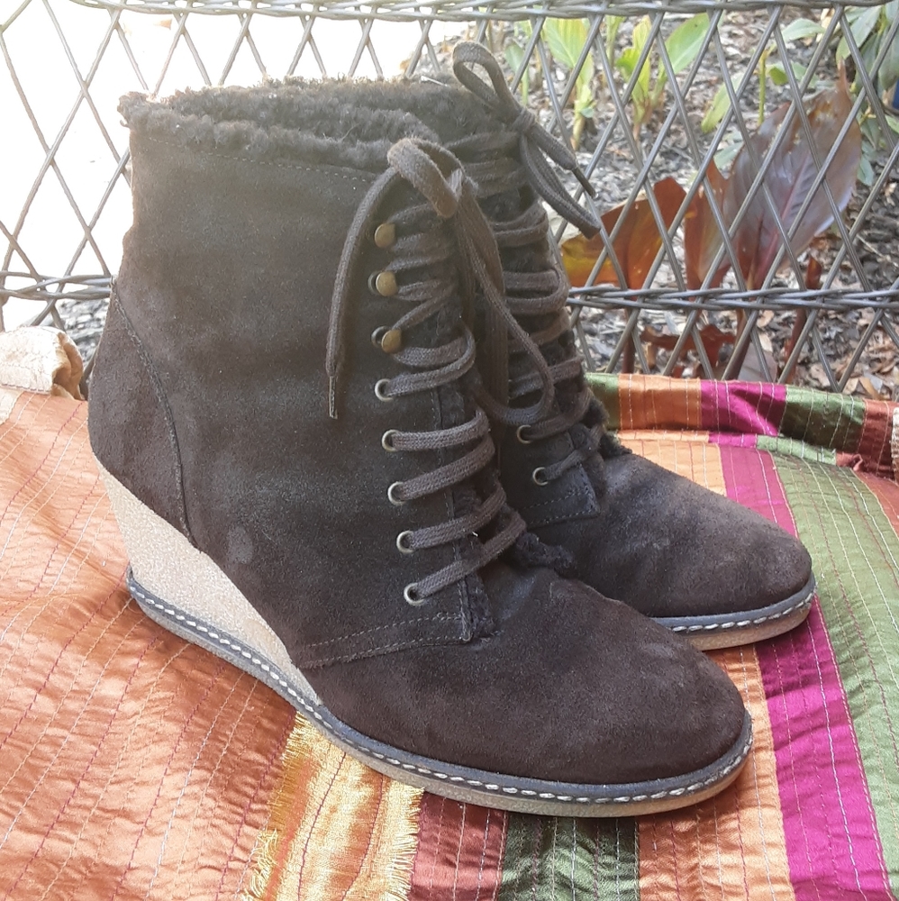 J. CREW Brown Suede Wedge Bootie Size 8.  Made in Italy.